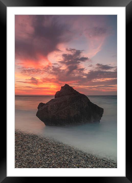 Rhodes Kato Petres Beach Huge Black Rock Framed Mounted Print by Antony McAulay