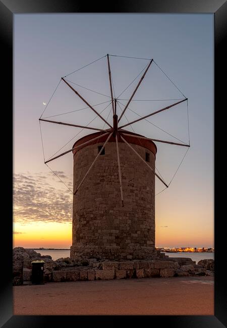 Rhodes Windmill at Sunrise Framed Print by Antony McAulay