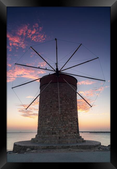 Rhodes Windmill Facade at Dawn Framed Print by Antony McAulay