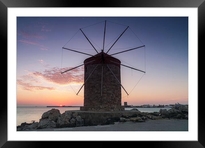Rhodes Windmill Facade at Sunrise Framed Mounted Print by Antony McAulay