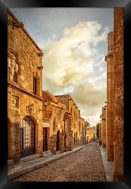 Rhodes Street of the Knights Looking Down Framed Print by Antony McAulay
