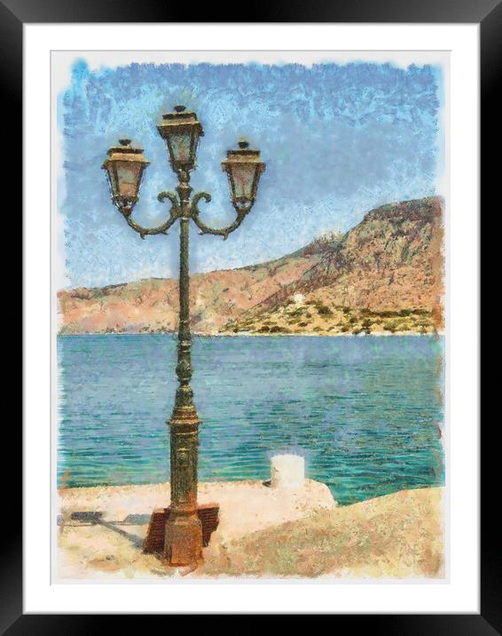 Digital Painting Greek Island of Symi Framed Mounted Print by Antony McAulay