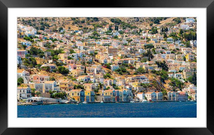 Symi Greek Island Hillside Framed Mounted Print by Antony McAulay