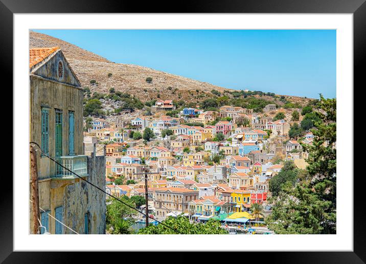 Symi Greek Island Houses Elevated View Framed Mounted Print by Antony McAulay