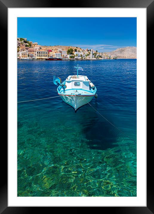 Symi Greek Island Small Boat Framed Mounted Print by Antony McAulay