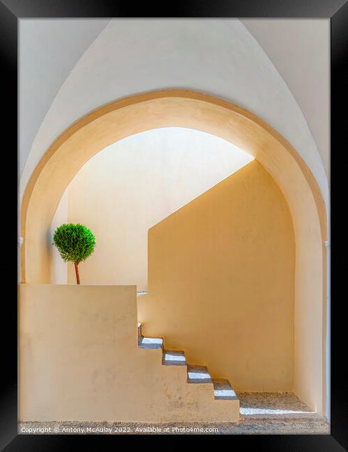 Santorini Sunlit Arched Stairwell Framed Print by Antony McAulay