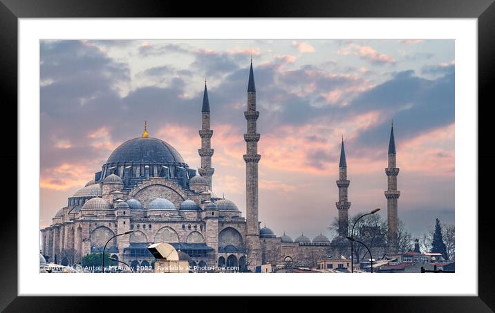 Istanbul Suleymaniye Mosque at Sundown Framed Mounted Print by Antony McAulay