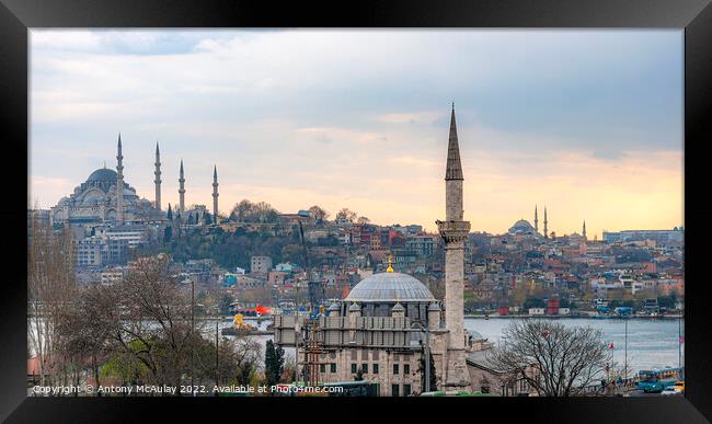 Istanbul Suleymaniye Mosque at Sunset Panorama Framed Print by Antony McAulay