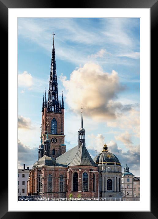Stockholm Ridderholmen Church with Dramatic Sky Framed Mounted Print by Antony McAulay