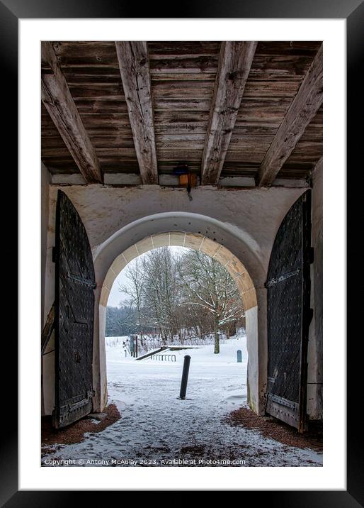 Hovdala Slott Gatehouse Arch in Winter Framed Mounted Print by Antony McAulay