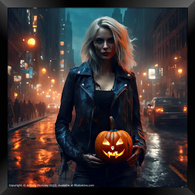 AI Generated Blonde Girl Halloween Zombie. Framed Print by Antony McAulay