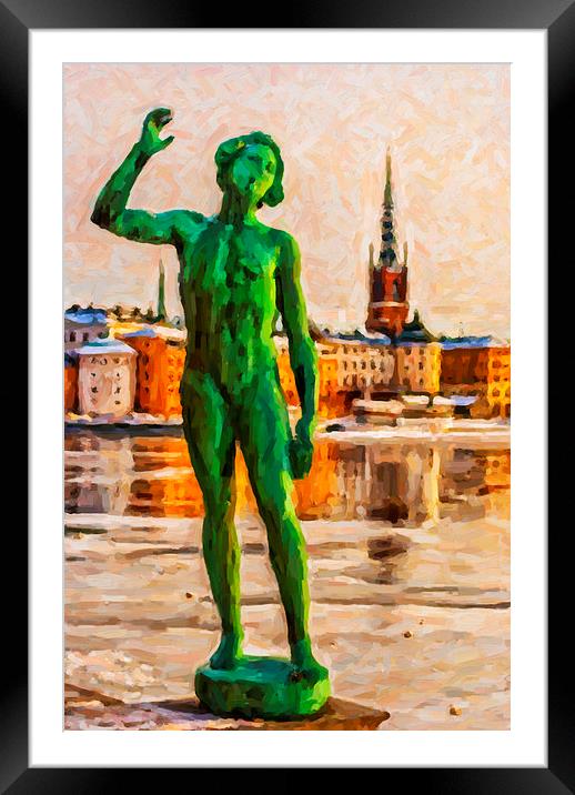 Stockholm Statue Digital Painting Framed Mounted Print by Antony McAulay