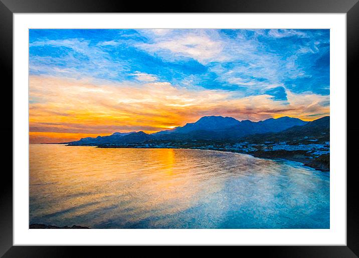Makrygialos Sunset Digital Painting Framed Mounted Print by Antony McAulay