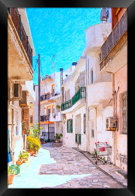Lerapetra Street Scene Digital Painting Framed Print by Antony McAulay
