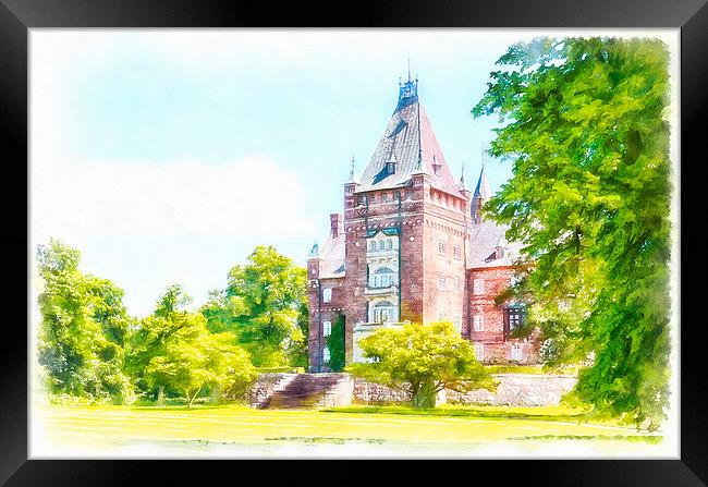 Trollenas Castle Digital Watercolor Painting Framed Print by Antony McAulay