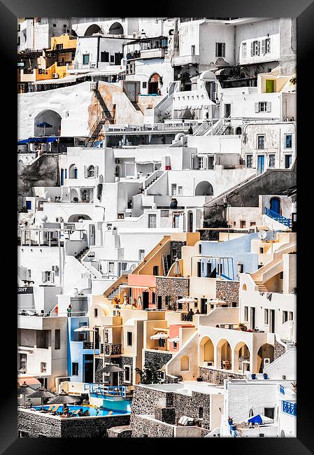 Santorini Fira steep perspective Framed Print by Antony McAulay