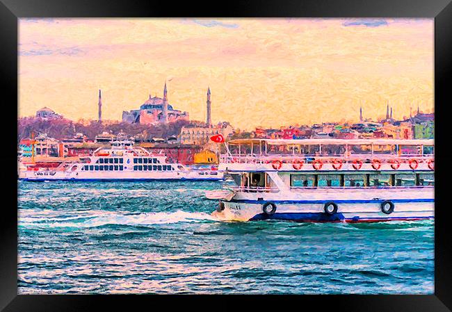 Ferry Traffic on the Bosphorus Framed Print by Antony McAulay