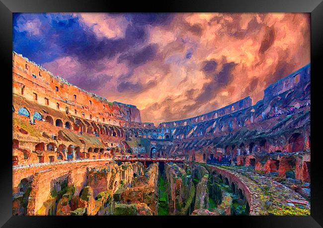 Rome Colosseum Interior Digital Painting Framed Print by Antony McAulay