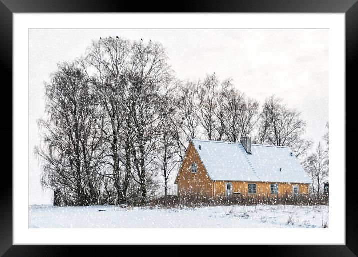 Yellow house in Winter Framed Mounted Print by Antony McAulay