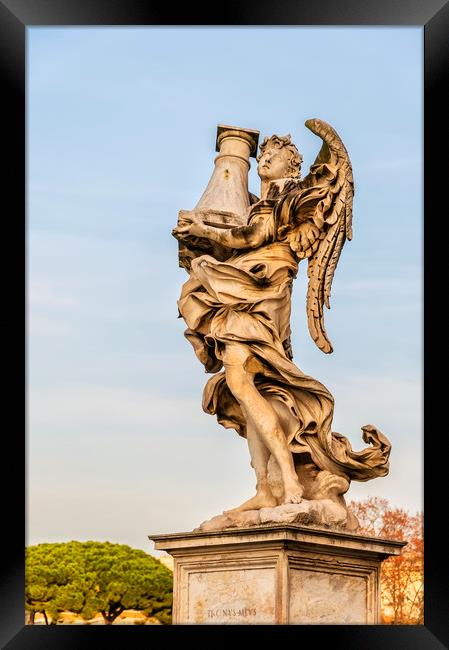 Rome Angel Statue on Bridge Framed Print by Antony McAulay