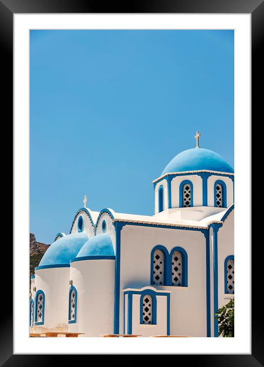 blue and white kamari church Framed Mounted Print by Antony McAulay
