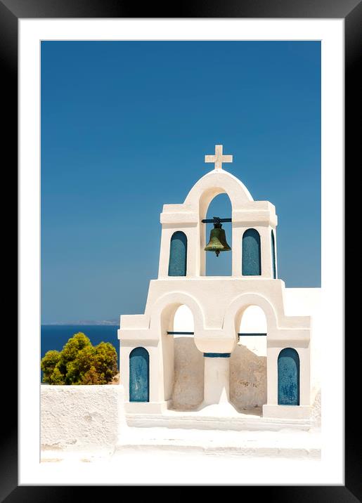 Santorini Oia Belltower Framed Mounted Print by Antony McAulay