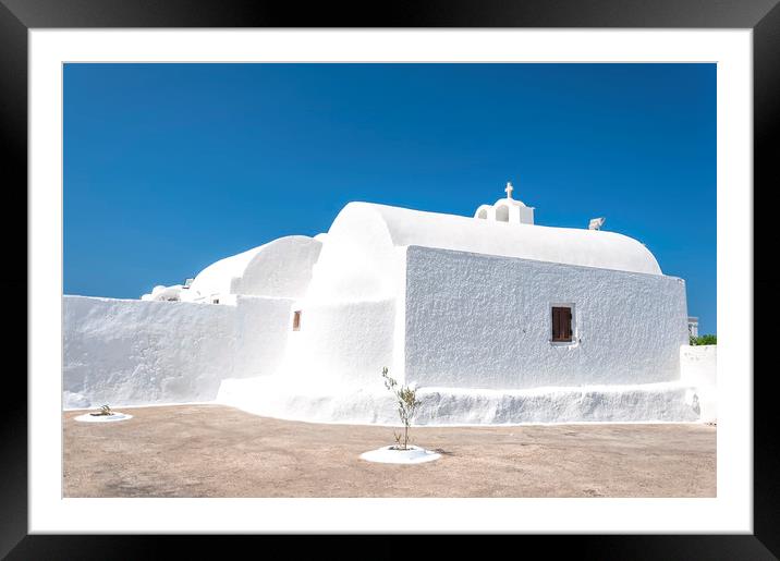 Santorini Oia White Church Framed Mounted Print by Antony McAulay