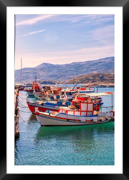 Sitia Seafront berthed boats Framed Mounted Print by Antony McAulay