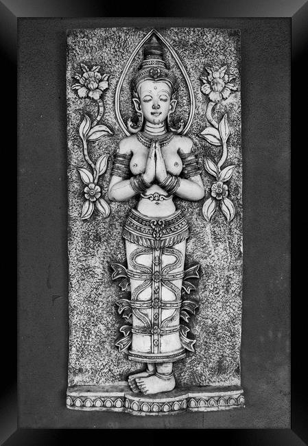 Thai Carving of Naked Goddess Framed Print by Antony McAulay