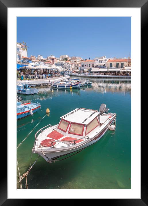 Agios Nikolaos Boat in Lagoon Framed Mounted Print by Antony McAulay