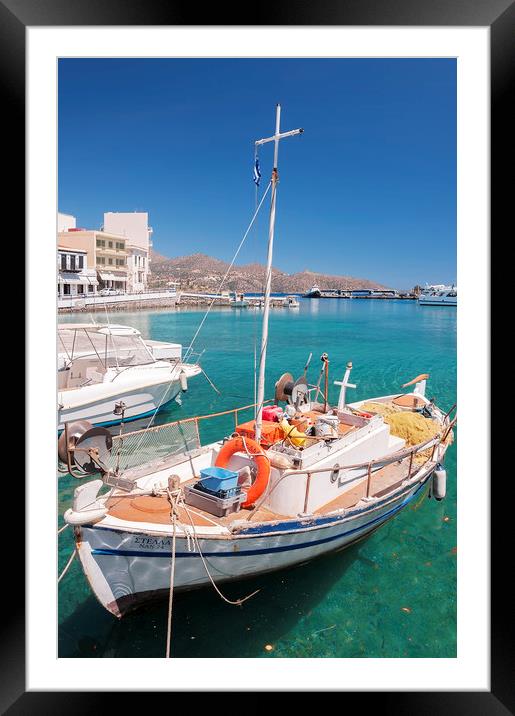 Agios Nikolaos Boat Framed Mounted Print by Antony McAulay
