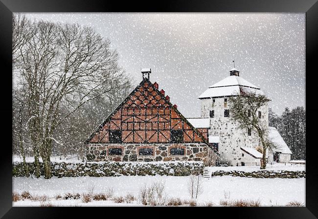 Hovdala Castle Gatehouse and Stables in Winter Framed Print by Antony McAulay
