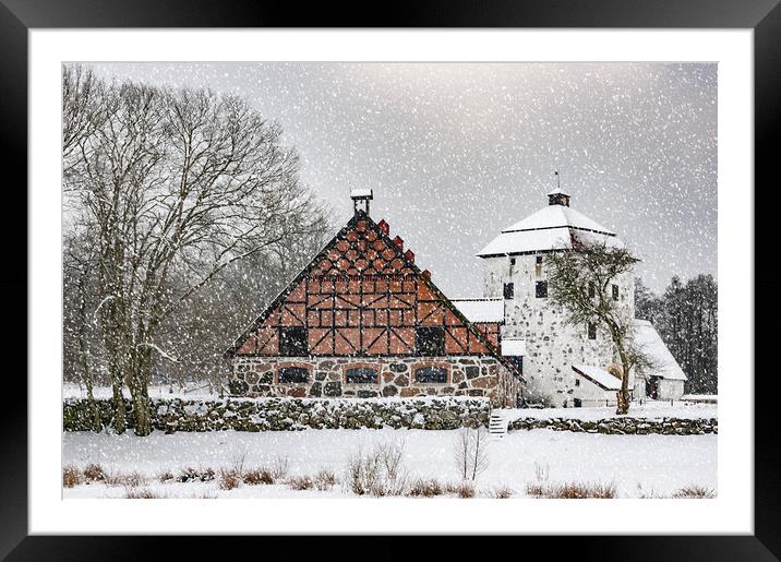Hovdala Castle Gatehouse and Stables in Winter Framed Mounted Print by Antony McAulay