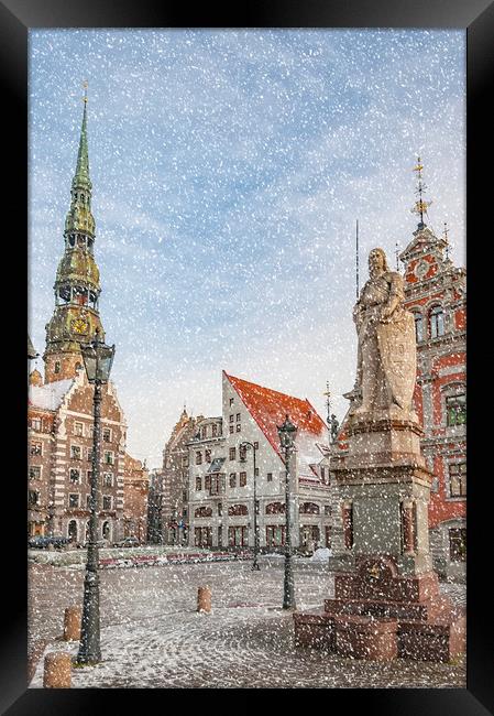  Riga Snow Starts Falling Framed Print by Antony McAulay