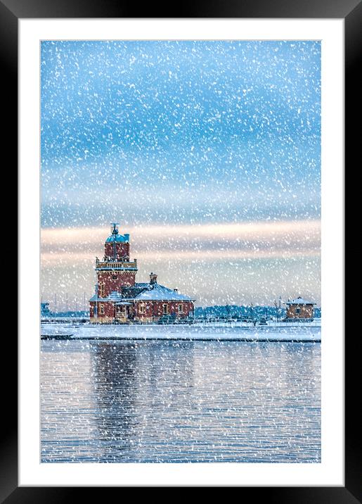 Helsingborg Lighthouse Winter Weather Framed Mounted Print by Antony McAulay