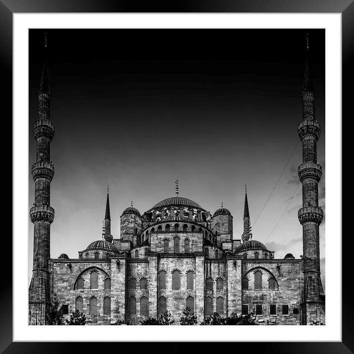 Blue Mosque Rear Side Monochromatic Framed Mounted Print by Antony McAulay