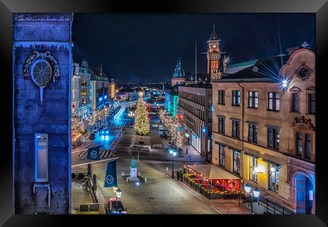 Helsingborg Night Time Scene Framed Print by Antony McAulay