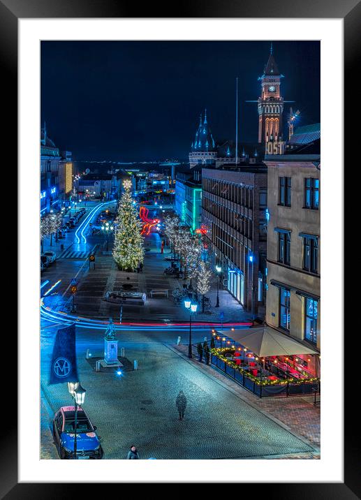 Helsingborg Square Night Scene Framed Mounted Print by Antony McAulay