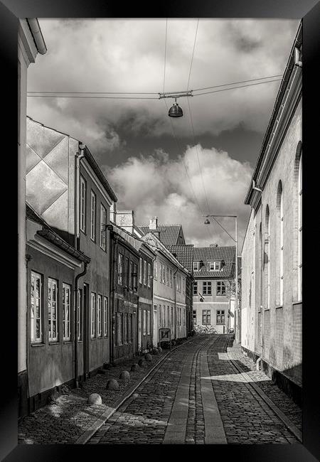 Helsingor Narrow Street in Black and White Framed Print by Antony McAulay
