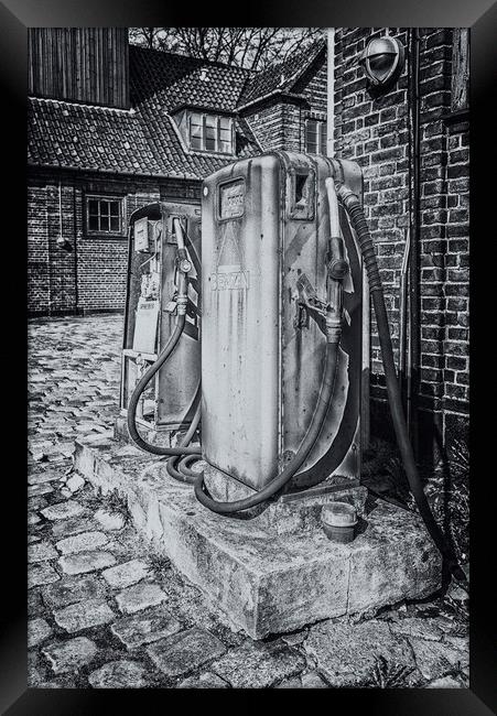 Retro Petrol Pumps Angled Composition Mono Framed Print by Antony McAulay
