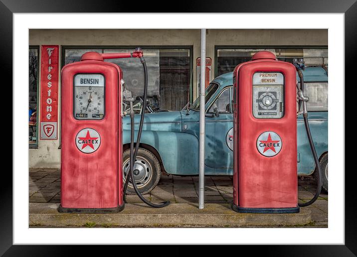 Vintage Petrol Pumps Framed Mounted Print by Antony McAulay
