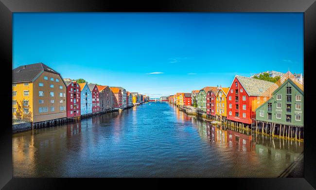 Trondheim River Nidelva Dockside Warehouses Framed Print by Antony McAulay