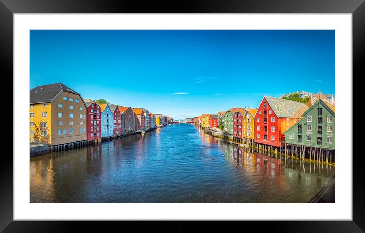Trondheim River Nidelva Dockside Warehouses Framed Mounted Print by Antony McAulay