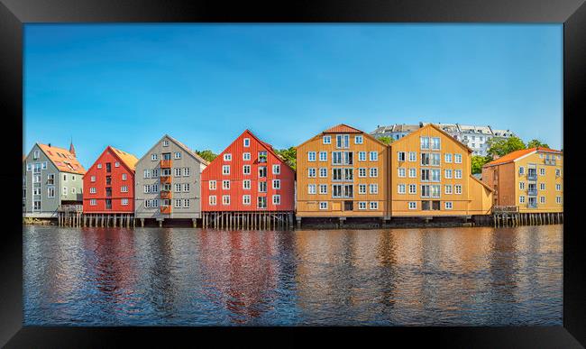 Trondheim River Nidelva Dockside Warehouse Reflect Framed Print by Antony McAulay