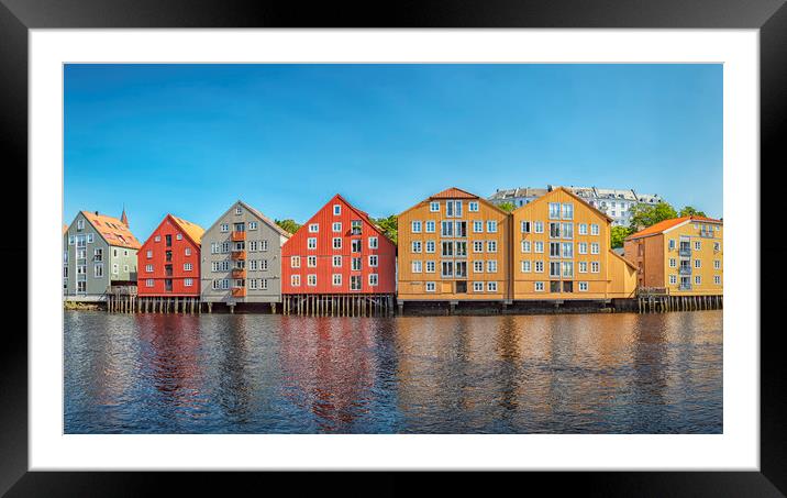 Trondheim River Nidelva Dockside Warehouse Reflect Framed Mounted Print by Antony McAulay