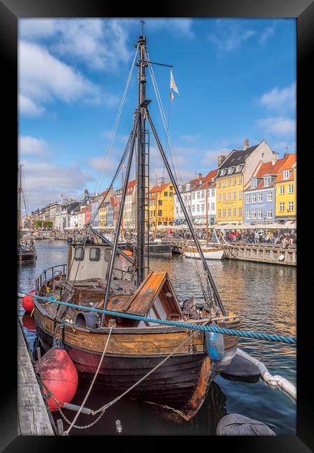 Copenhagen Nyhavn Foreground Fishing Boat Framed Print by Antony McAulay
