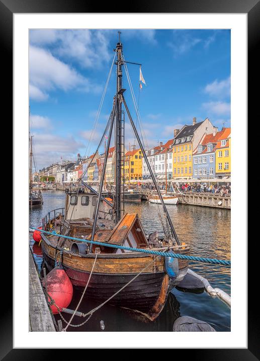 Copenhagen Nyhavn Foreground Fishing Boat Framed Mounted Print by Antony McAulay