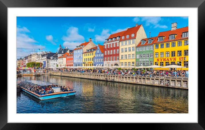 Copenhagen Nyhavn District with River Bus Framed Mounted Print by Antony McAulay
