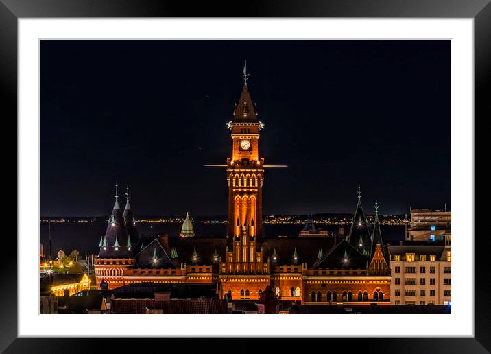 Helsingborg Town Hall at Nightime Framed Mounted Print by Antony McAulay