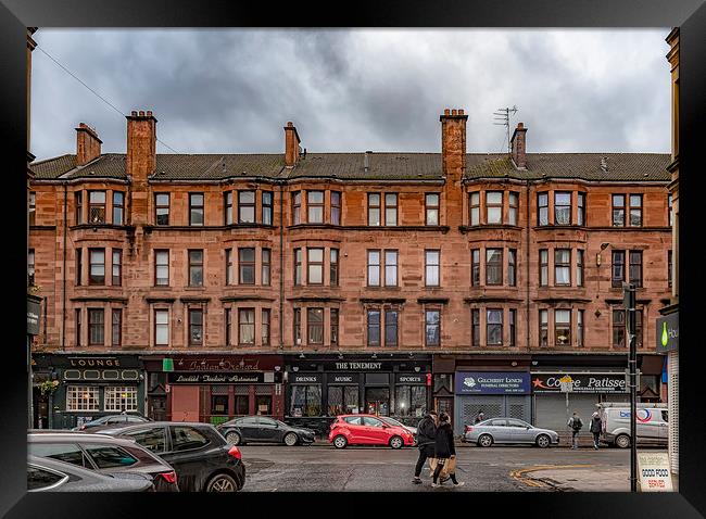 Glasgow Sandstone Tenement With Shops Framed Print by Antony McAulay